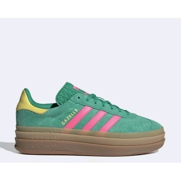 Adidas Women's 11 Gazelle Bold Court Green Lucid Pink Pure Sulfur Mens 9 NWT - Picture 1 of 8